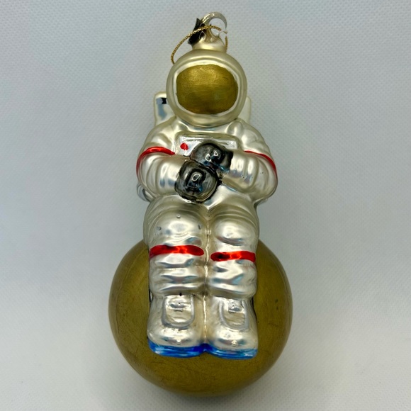 Man on the Moon Astronaut Hand Blown & Painted Glass Holiday Ornament - Picture 3 of 8